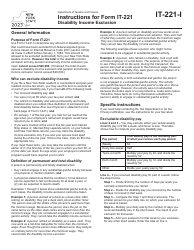 Document preview: Instructions for Form IT-221 Disability Income Exclusion - New York, 2023