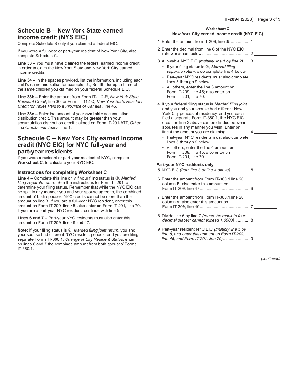 Instructions for Form IT-209 Claim for Noncustodial Parent New York State Earned Income Credit - New York, Page 3
