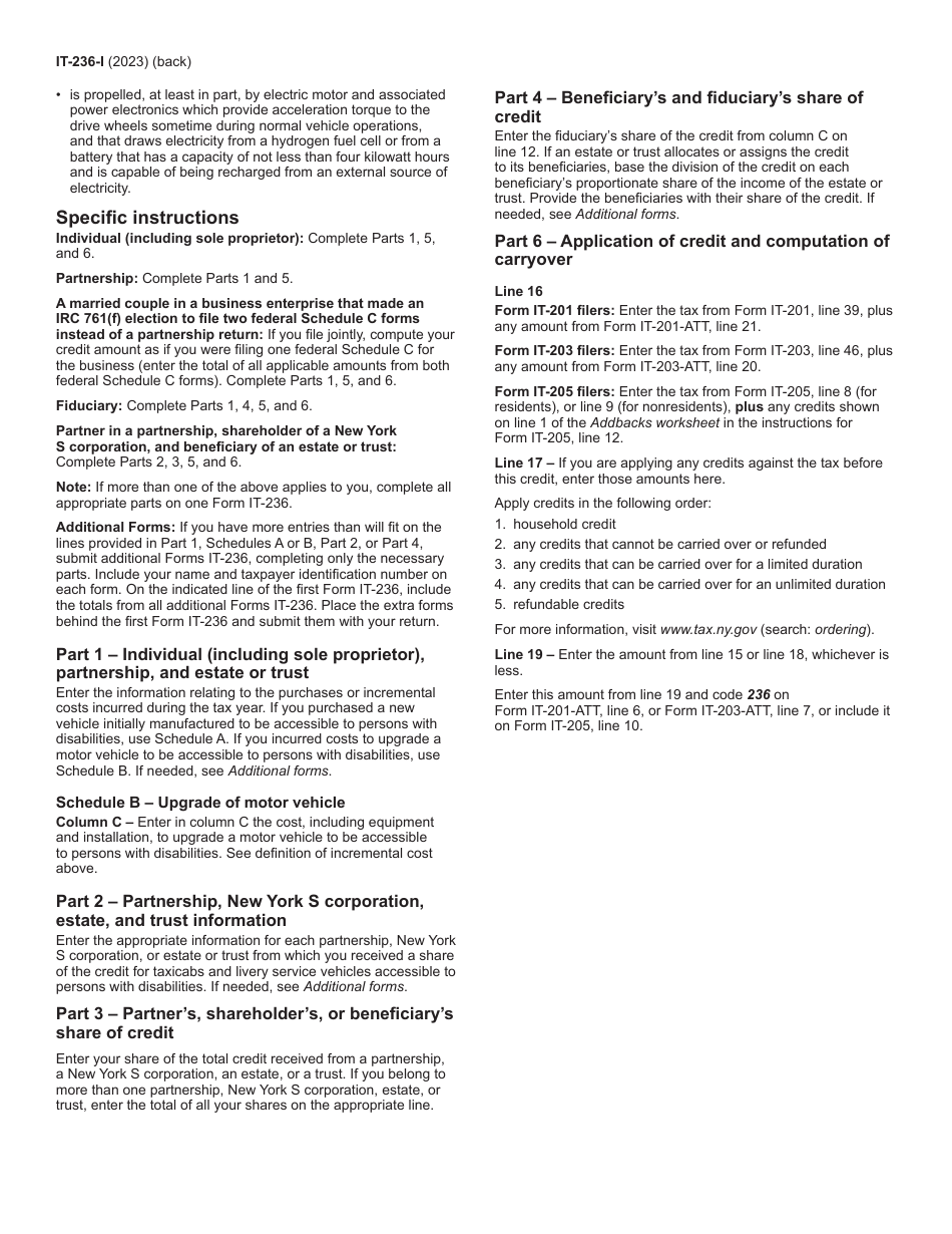 Instructions for Form IT-236 Credit for Taxicabs and Livery Service Vehicles Accessible to Persons With Disabilities for Costs Incurred on or After January 1, 2011 - New York, Page 2