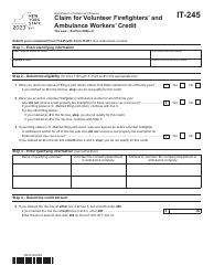 Document preview: Form IT-245 Claim for Volunteer Firefighters' and Ambulance Workers' Credit - New York, 2023