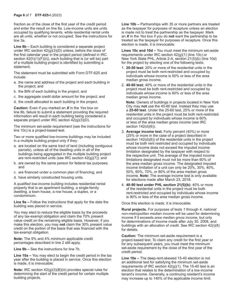 Instructions for Form DTF-625 Low-Income Housing Credit Allocation and Certification - New York, Page 6