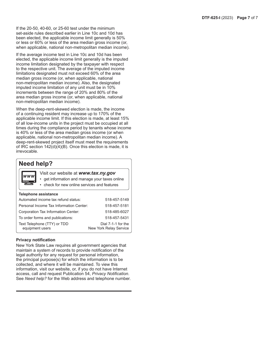 Instructions for Form DTF-625 Low-Income Housing Credit Allocation and Certification - New York, Page 7