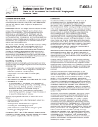 Document preview: Instructions for Form IT-603 Claim for Ez Investment Tax Credit and Ez Employment Incentive Credit - New York, 2023