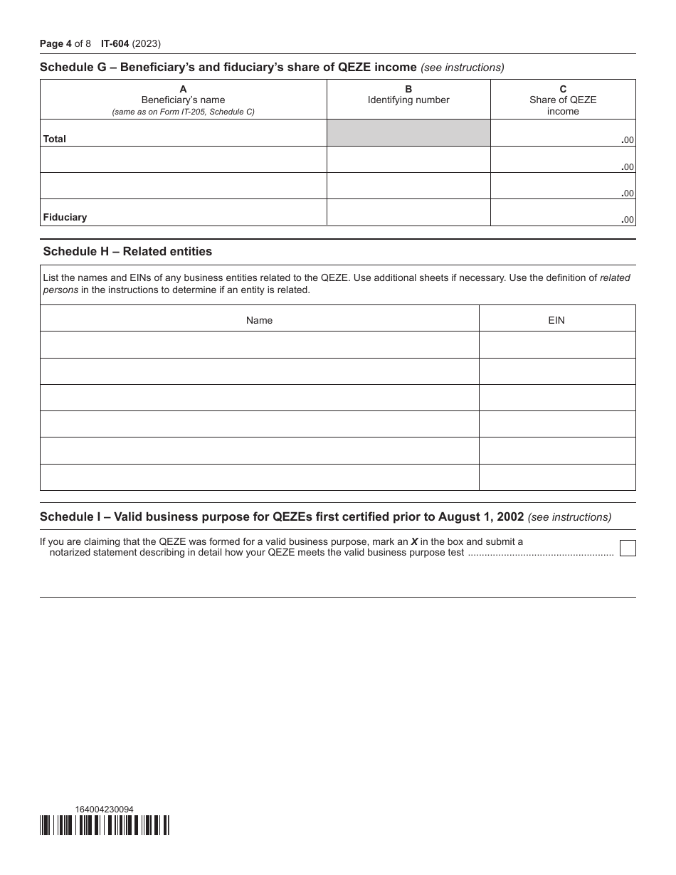 Form IT-604 Claim for Qeze Tax Reduction Credit - New York, Page 4