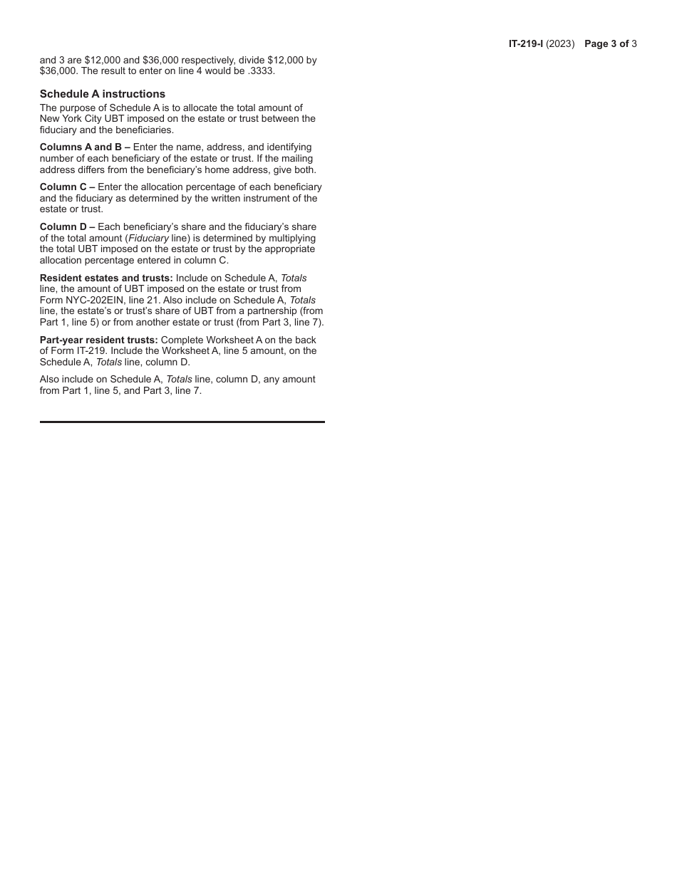 Instructions for Form IT-219 Credit for New York City Unincorporated Business Tax - New York, Page 3