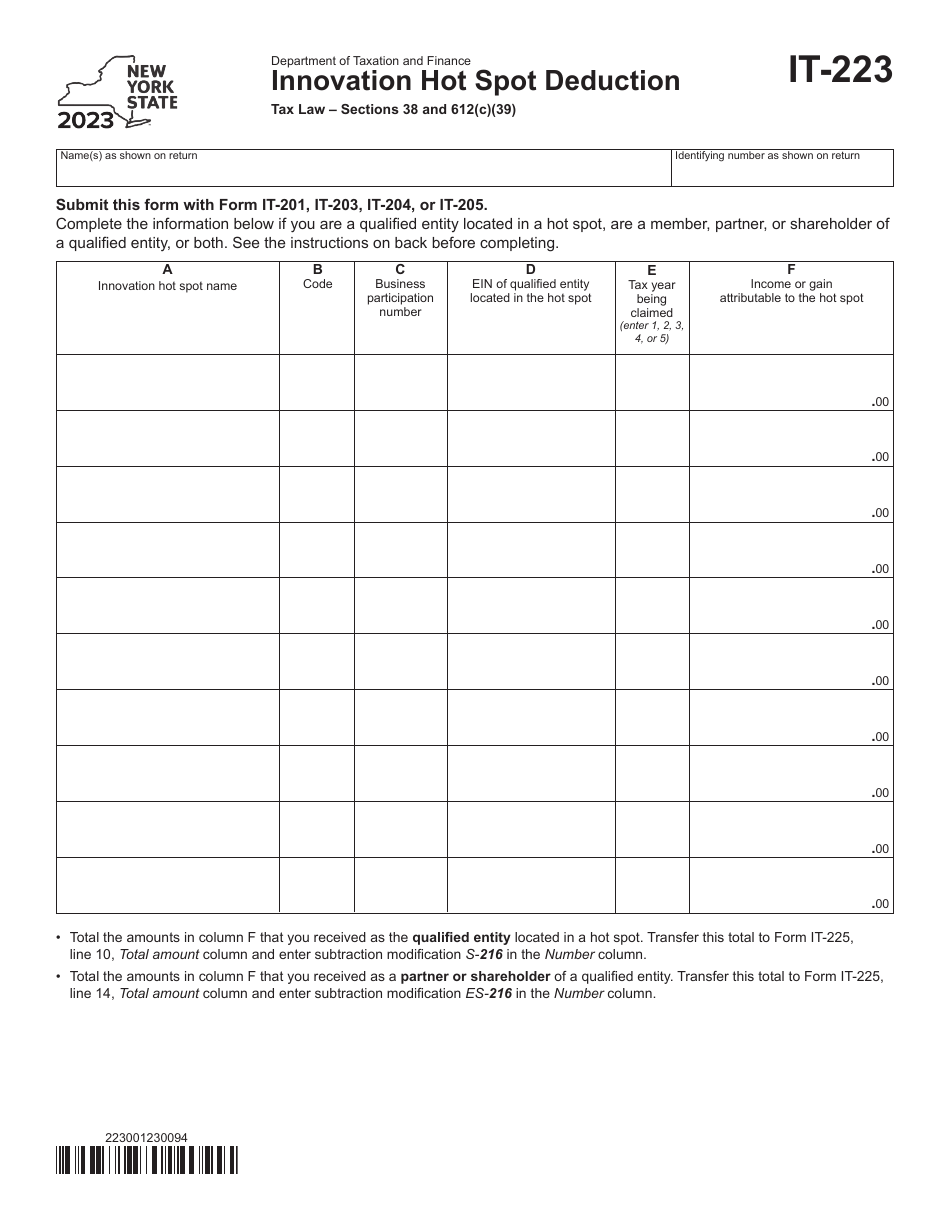 Form IT-223 Download Fillable PDF or Fill Online Innovation Hot Spot ...