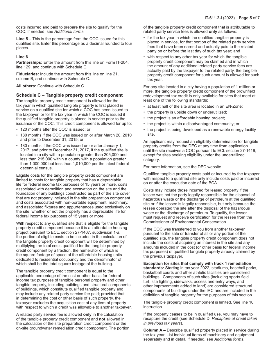 Instructions for Form IT-611.2 Claim for Brownfield Redevelopment Tax Credit for Qualified Sites Accepted Into the Brownfield Cleanup Program on or After July 1, 2015 - New York, Page 5