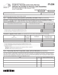 Document preview: Form IT-236 Credit for Taxicabs and Livery Service Vehicles Accessible to Persons With Disabilities for Costs Incurred on or After January 1, 2011 - New York, 2023