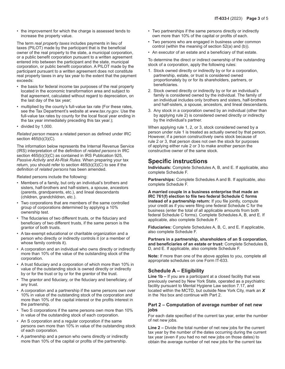 Instructions for Form IT-633 Economic Transformation and Facility Redevelopment Program Tax Credit - New York, Page 3