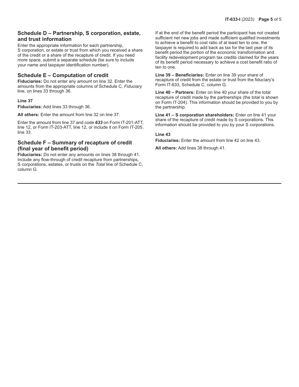 Instructions for Form IT-633 Economic Transformation and Facility Redevelopment Program Tax Credit - New York, Page 5