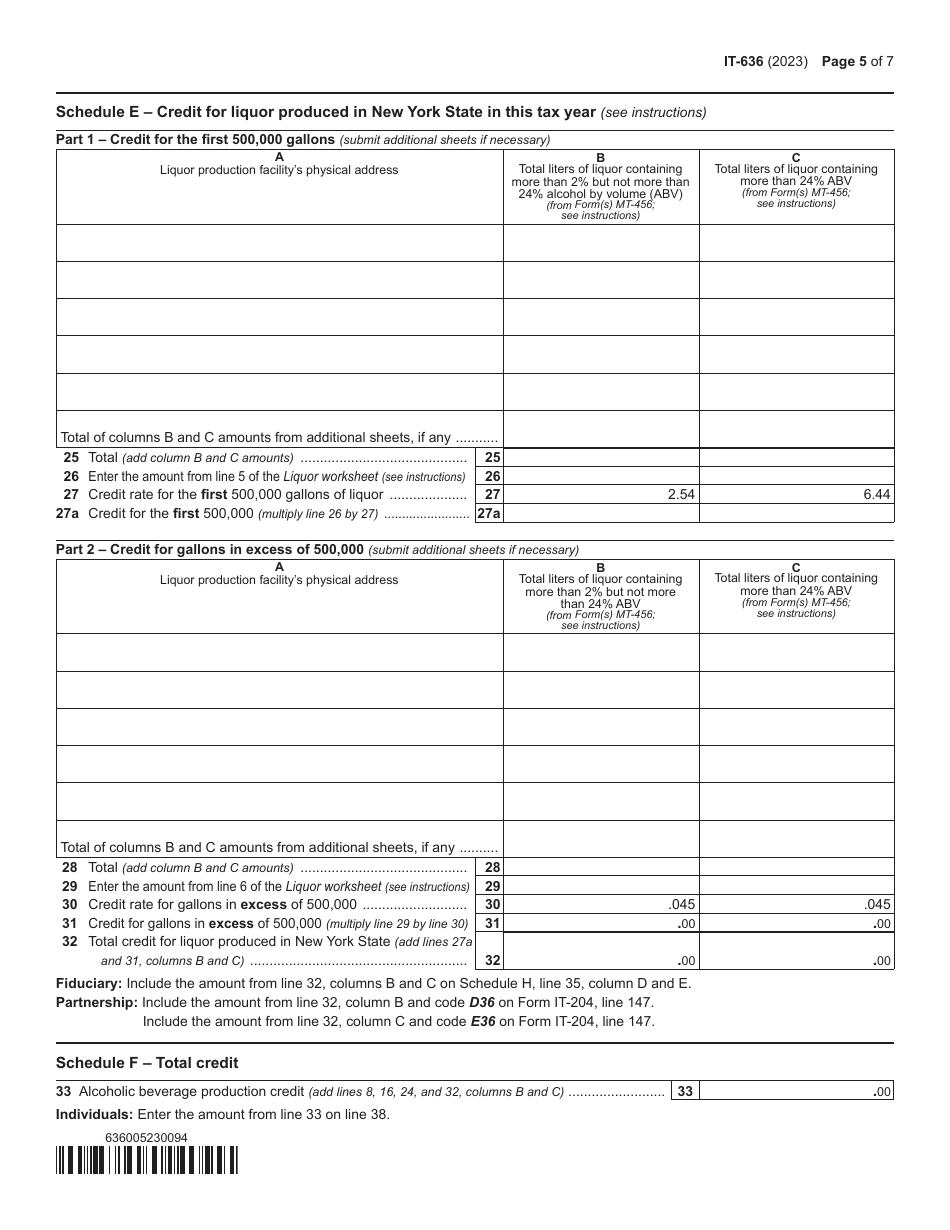 Form IT-636 Alcoholic Beverage Production Credit - New York, Page 5