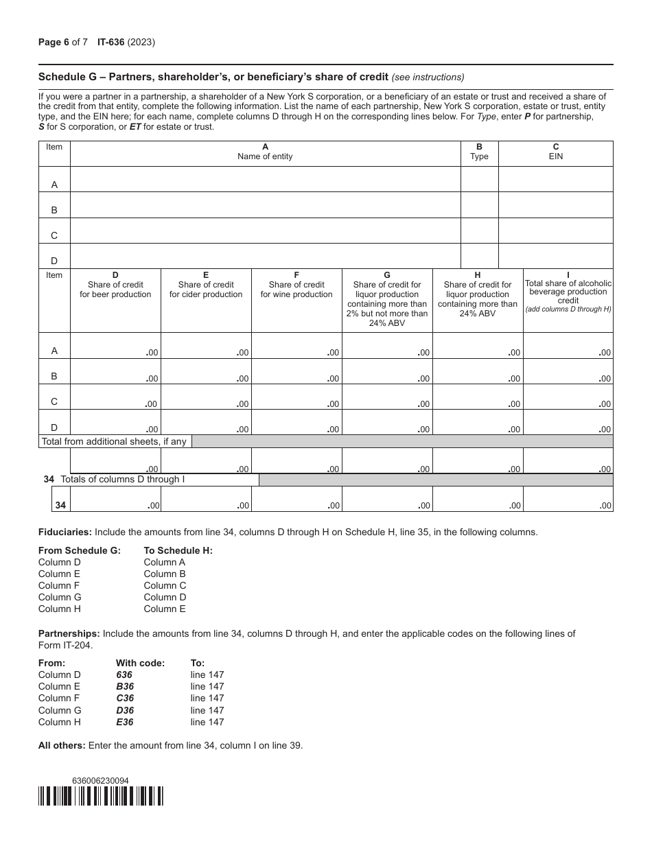 Form IT-636 Alcoholic Beverage Production Credit - New York, Page 6