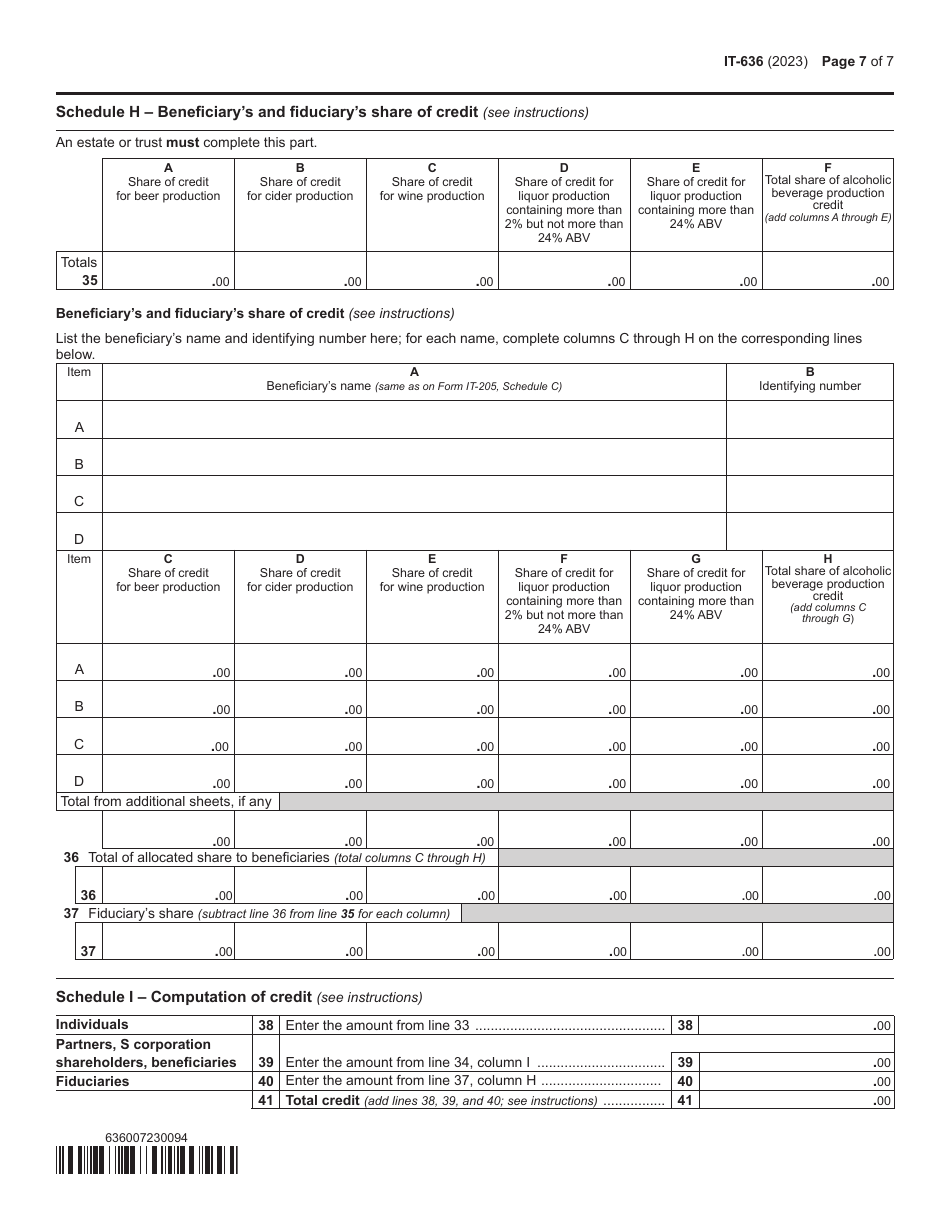 Form IT-636 Alcoholic Beverage Production Credit - New York, Page 7