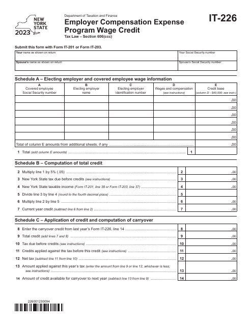 Form IT-226 Employer Compensation Expense Program Wage Credit - New York, 2023