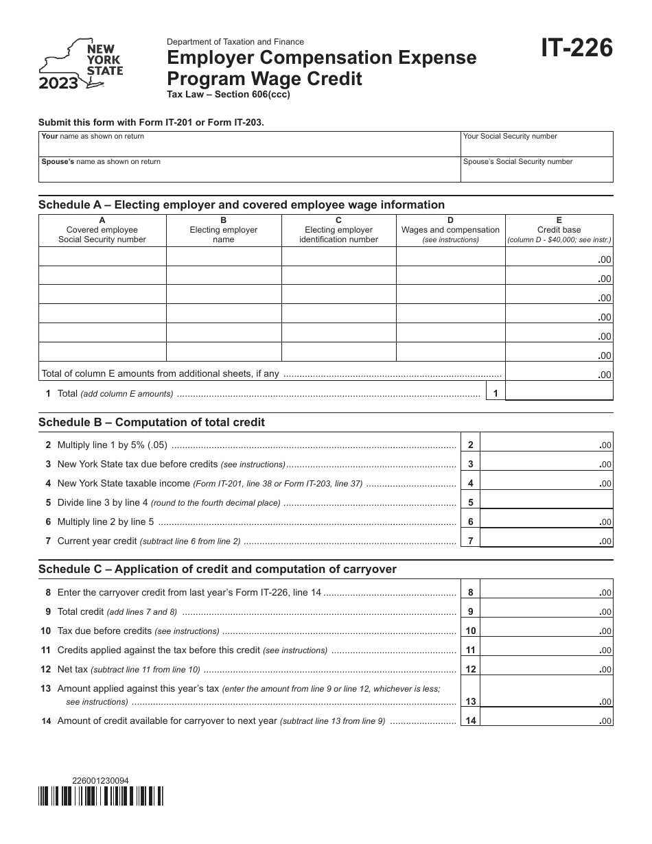Form IT-226 Employer Compensation Expense Program Wage Credit - New York, Page 1