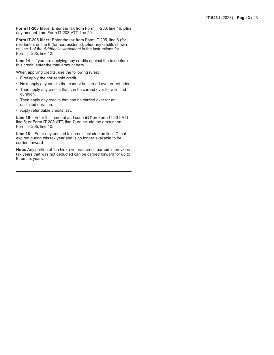 Instructions for Form IT-643 Hire a Veteran Credit - New York, Page 3