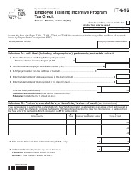 Form IT-646 Employee Training Incentive Program Tax Credit - New York
