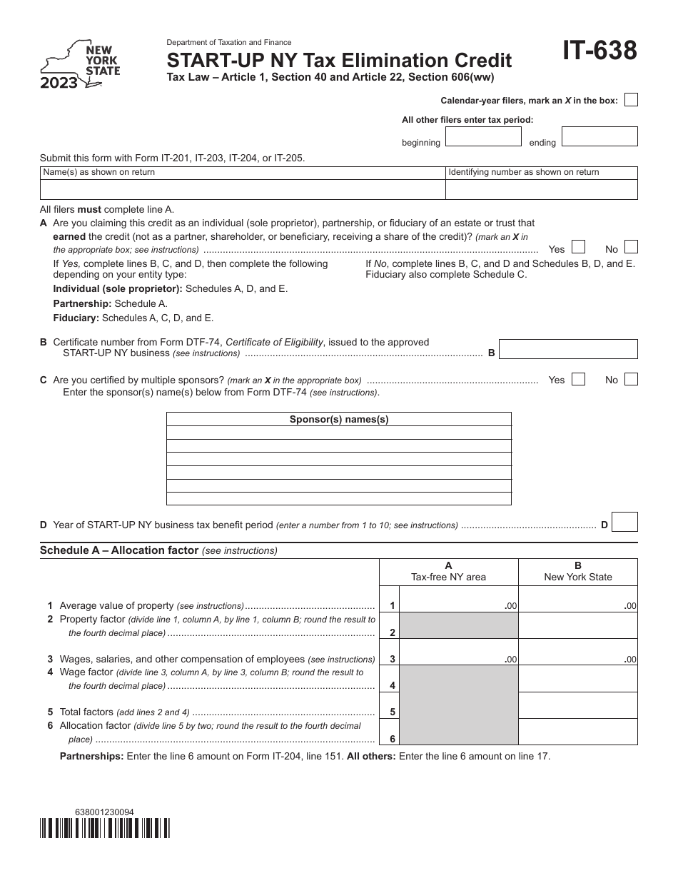 Form It-638 Download Fillable Pdf Or Fill Online Start-up Ny Tax 