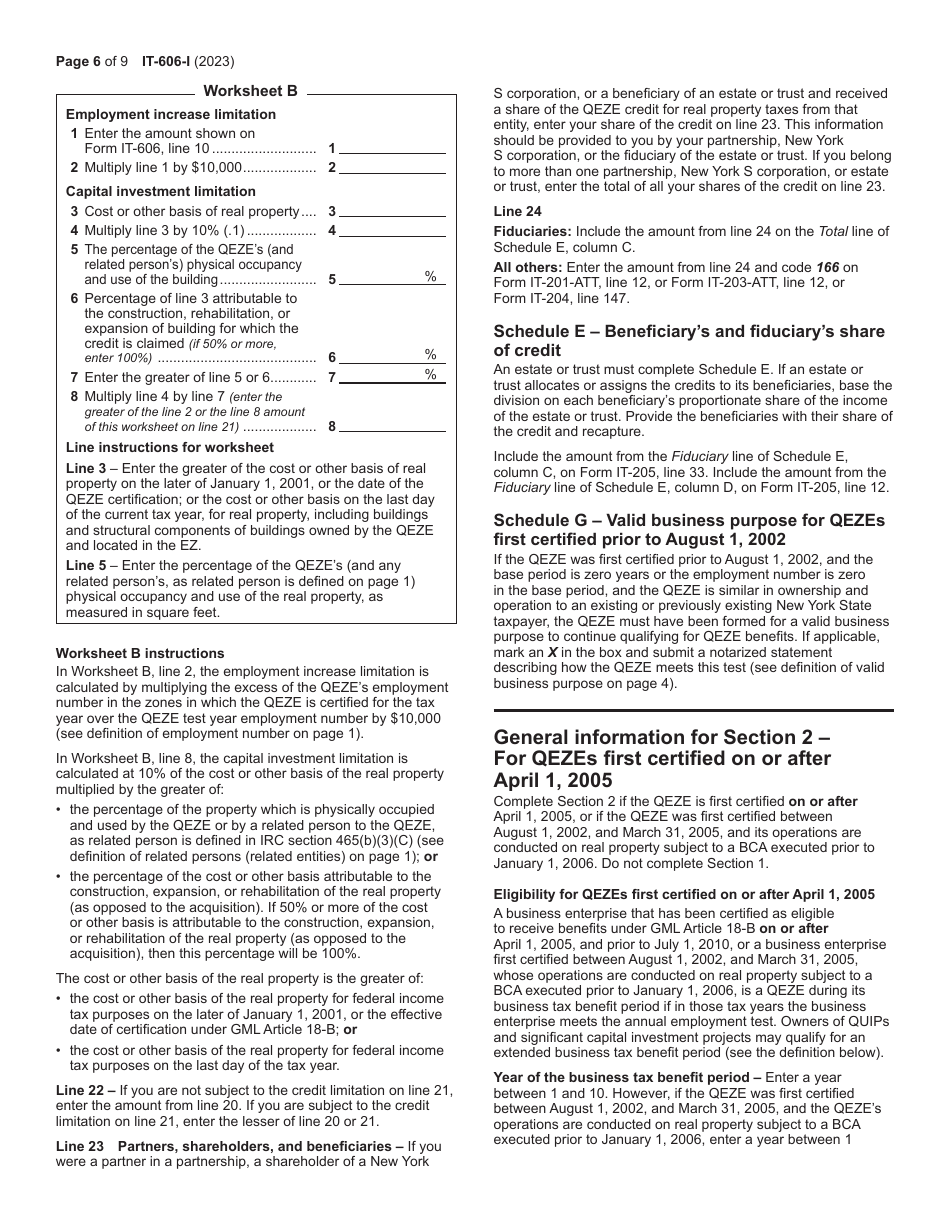 Instructions for Form IT-606 Claim for Qeze Credit for Real Property Taxes - New York, Page 6