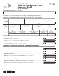 Document preview: Form IT-255 Claim for Solar Energy System Equipment Credit - New York