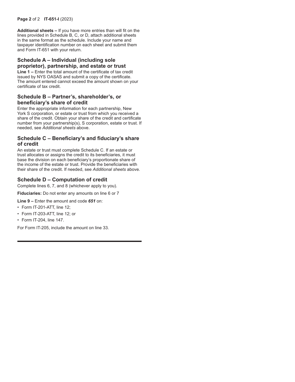 Instructions for Form IT-651 Recovery Tax Credit - New York, Page 2