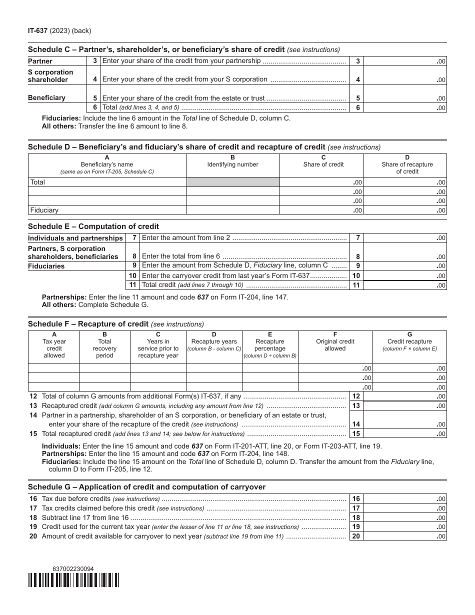 Form IT-637 Alternative Fuels and Electric Vehicle Recharging Property Credit - New York, Page 2