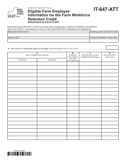 Form IT-647-ATT 2023 Printable Pdf