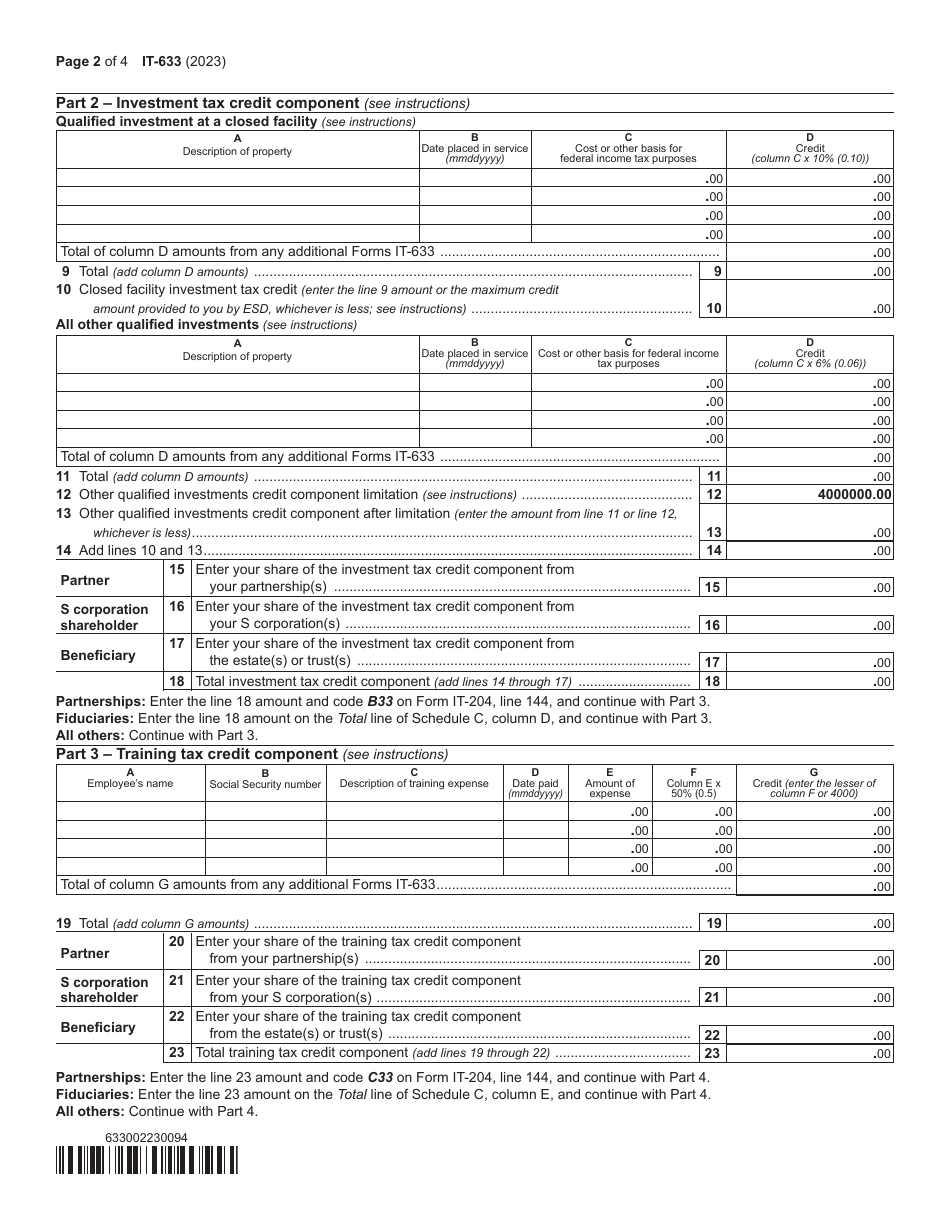 Form IT-633 Economic Transformation and Facility Redevelopment Program Tax Credit - New York, Page 2