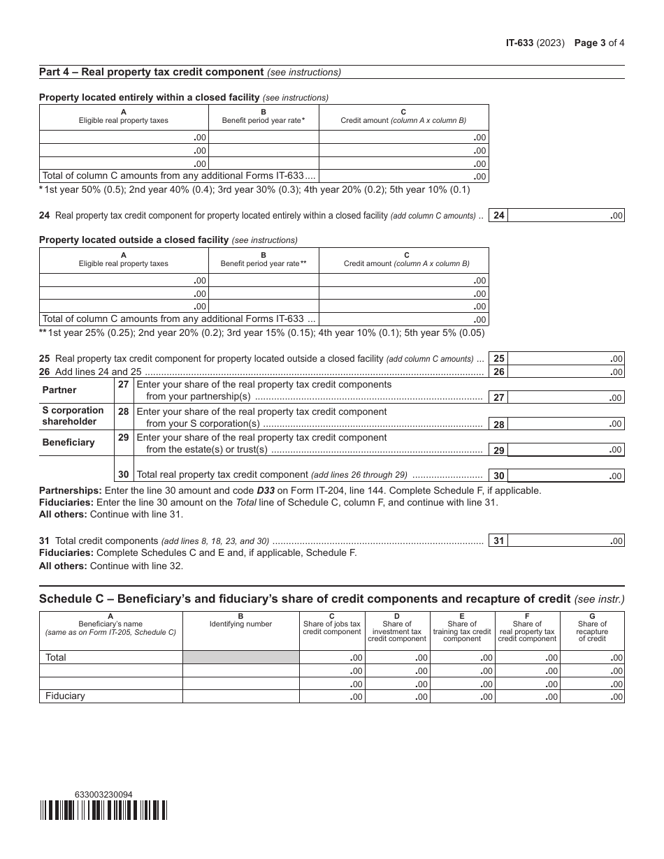 Form IT-633 Economic Transformation and Facility Redevelopment Program Tax Credit - New York, Page 3