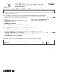 Document preview: Form IT-649 Farm Donations to Food Pantries Credit - New York