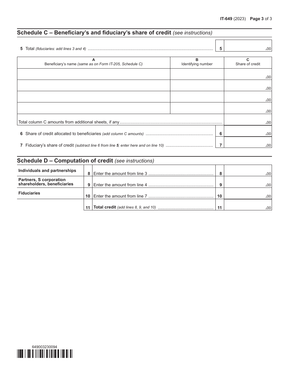 Form IT-649 Farm Donations to Food Pantries Credit - New York, Page 3