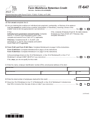 Document preview: Form IT-647 Farm Workforce Retention Credit - New York, 2023