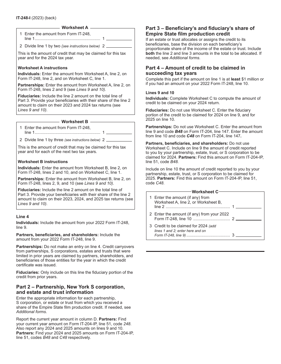 Instructions for Form IT-248 Claim for Empire State Film Production Credit - New York, Page 2
