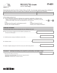 Document preview: Form IT-651 Recovery Tax Credit - New York, 2023