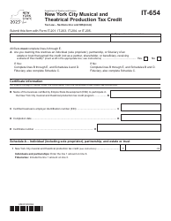 Document preview: Form IT-654 New York City Musical and Theatrical Production Tax Credit - New York