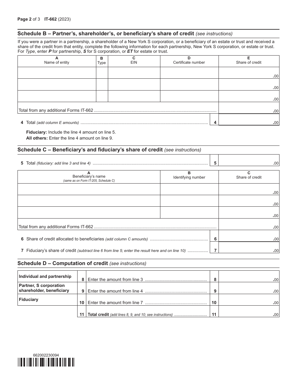 Form IT-662 Child Care Creation and Expansion Credit - New York, Page 2