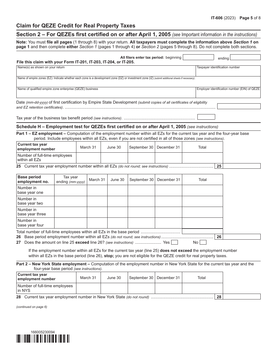 Form IT-606 Claim for Qeze Credit for Real Property Taxes - New York, Page 5
