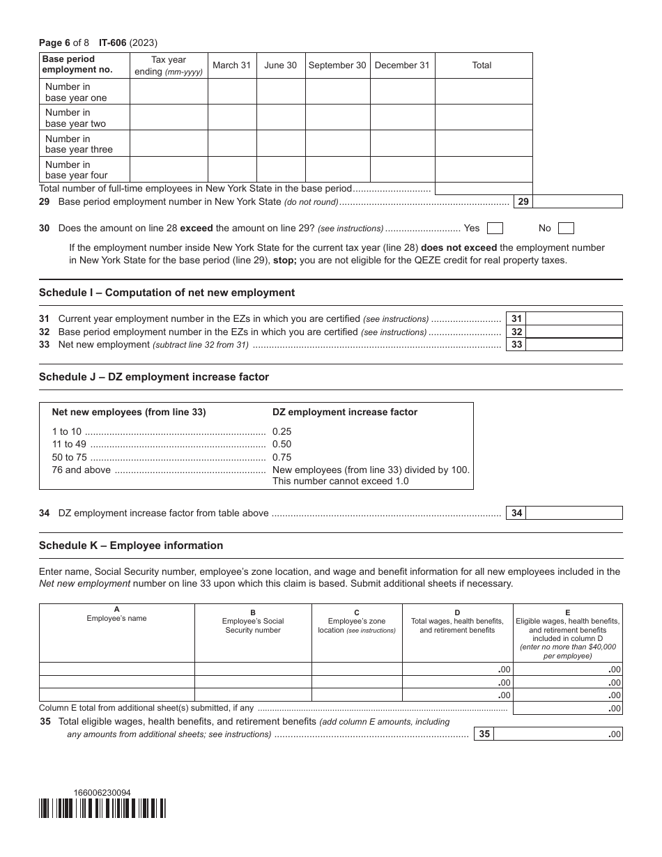Form IT-606 Claim for Qeze Credit for Real Property Taxes - New York, Page 6