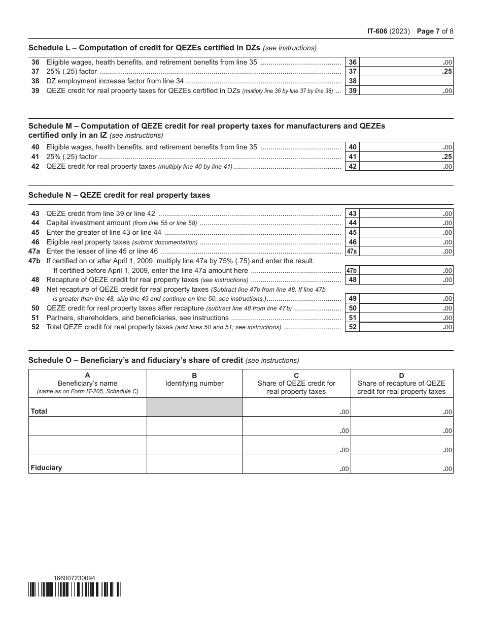Form IT-606 Claim for Qeze Credit for Real Property Taxes - New York, Page 7