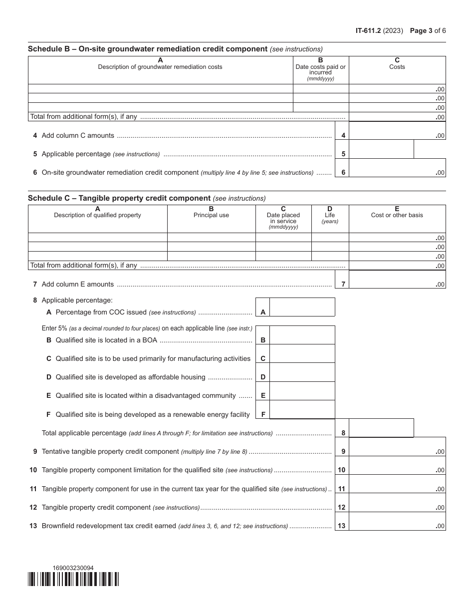 Form IT-611.2 Claim for Brownfield Redevelopment Tax Credit for Qualified Sites Accepted Into the Brownfield Cleanup Program on or After July 1, 2015 - New York, Page 3