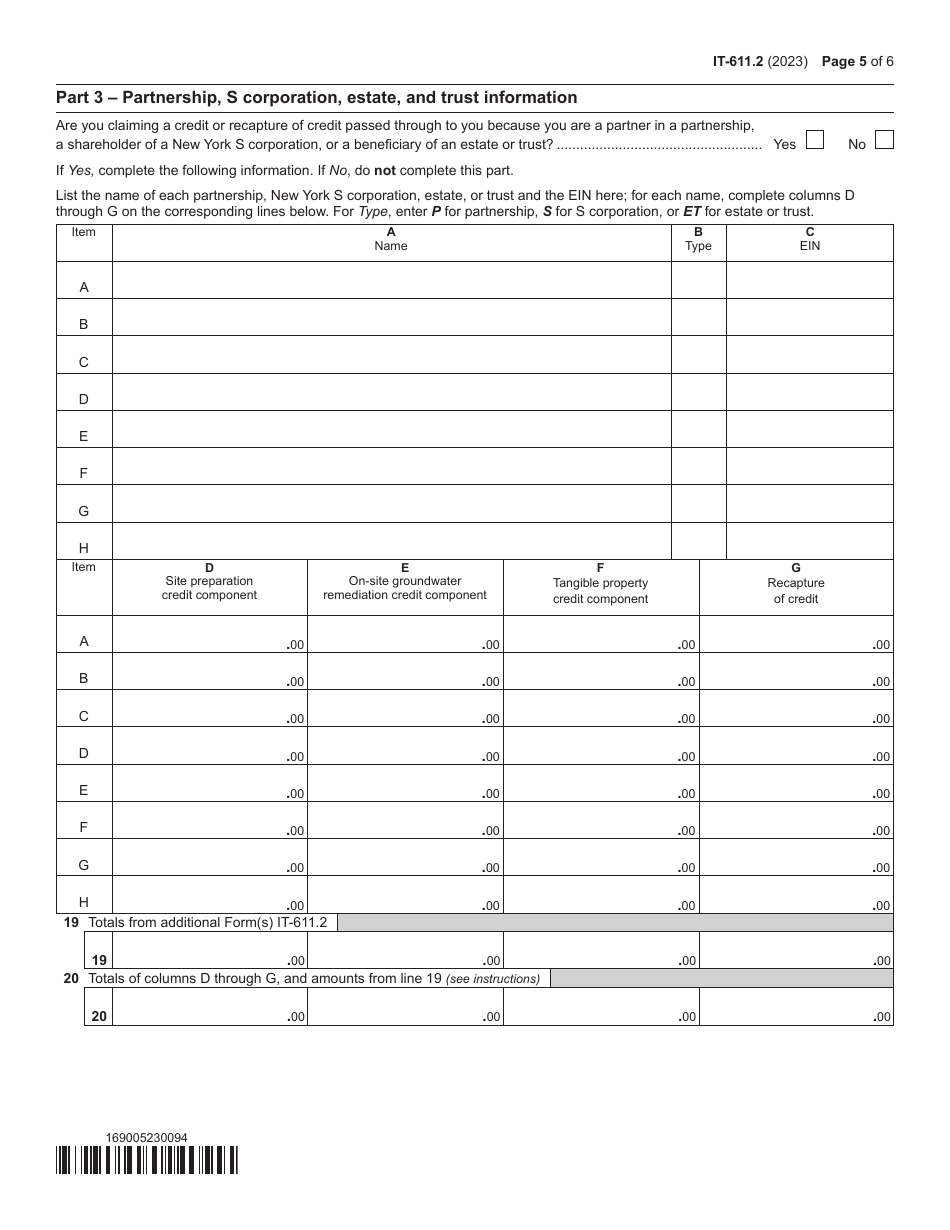 Form IT-611.2 Claim for Brownfield Redevelopment Tax Credit for Qualified Sites Accepted Into the Brownfield Cleanup Program on or After July 1, 2015 - New York, Page 5