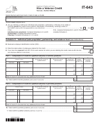 Document preview: Form IT-643 Hire a Veteran Credit - New York