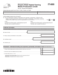 Form IT-660 Empire State Digital Gaming Media Production Credit - New York