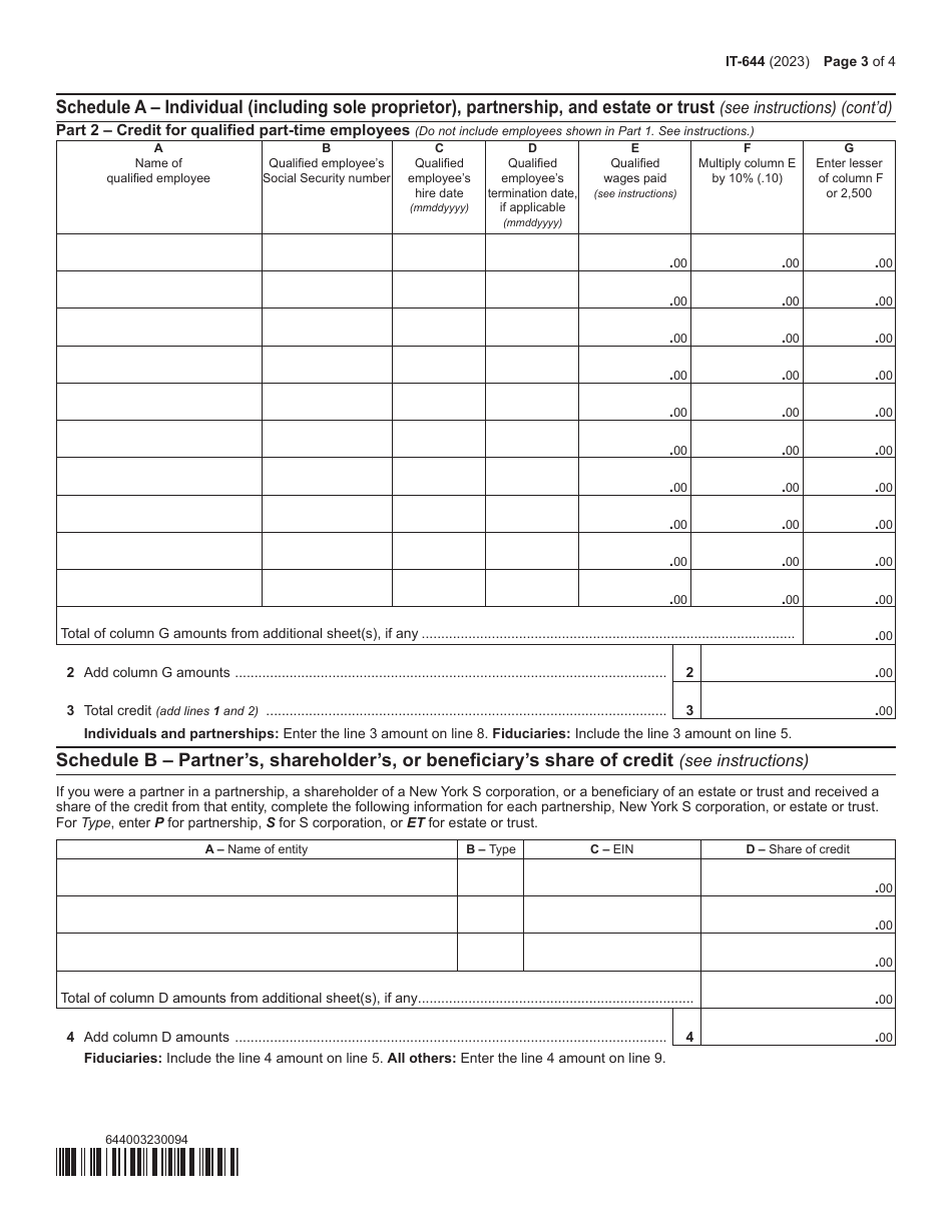 Form IT-644 Workers With Disabilities Tax Credit - New York, Page 3