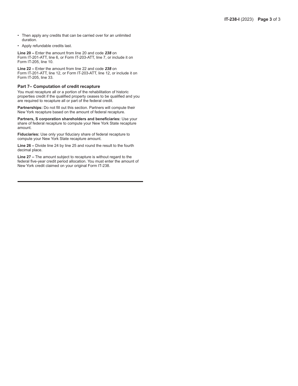 Instructions for Form IT-238 Claim for Rehabilitation of Historic Properties Credit - New York, Page 3