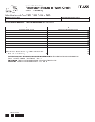 Document preview: Form IT-655 Restaurant Return-To-Work Credit - New York, 2023
