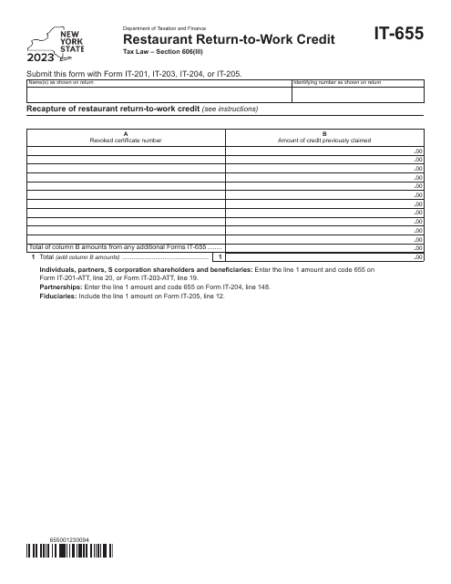 Form IT-655 2023 Printable Pdf