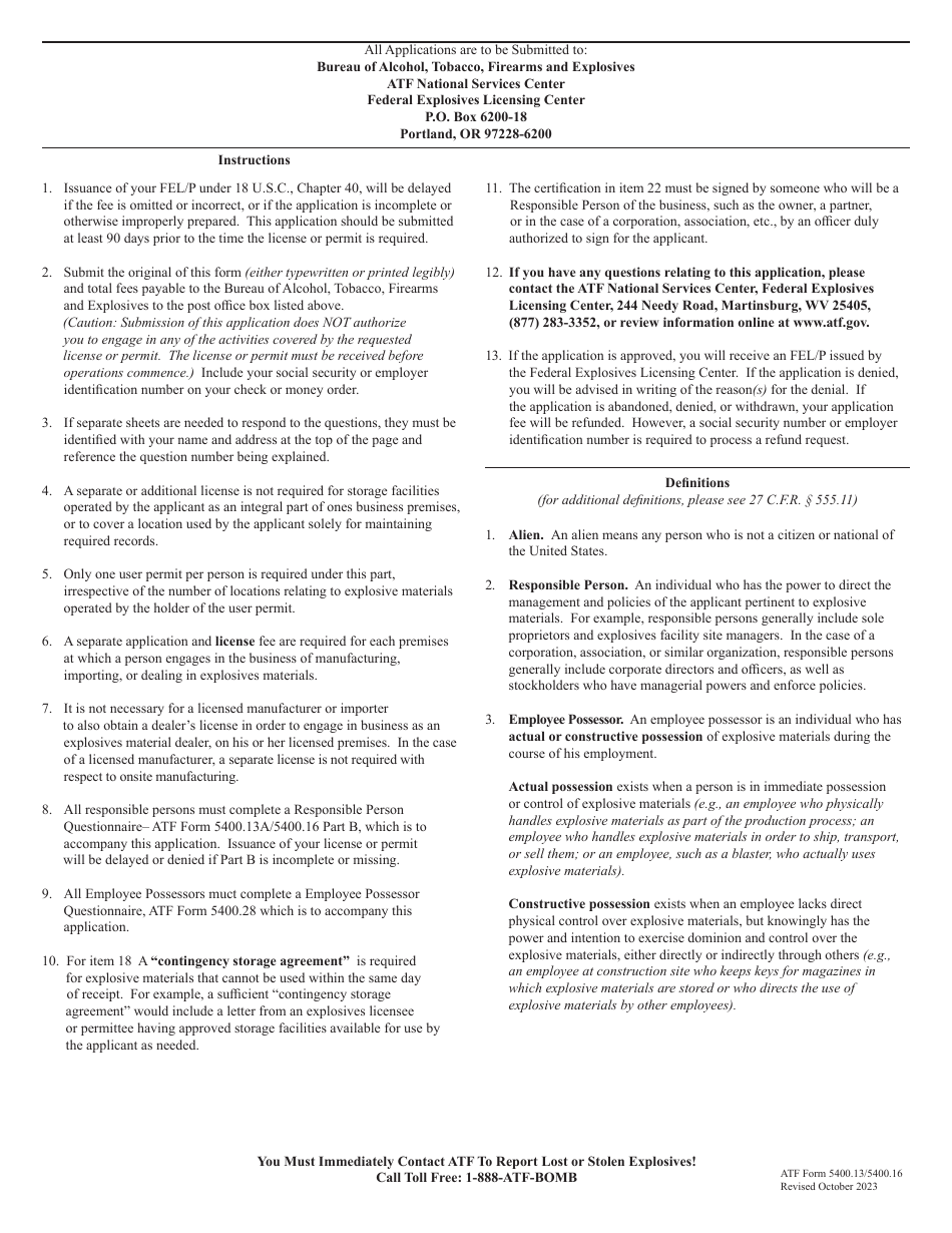 ATF Form 5400.13 / 5400.16 Application for Explosives License or Permit, Page 4