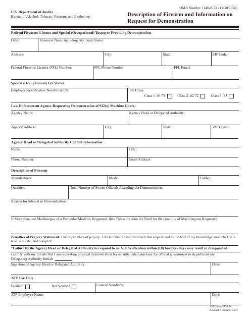 ATF Form 5320.24 Description of Firearm and Information on Request for Demonstration