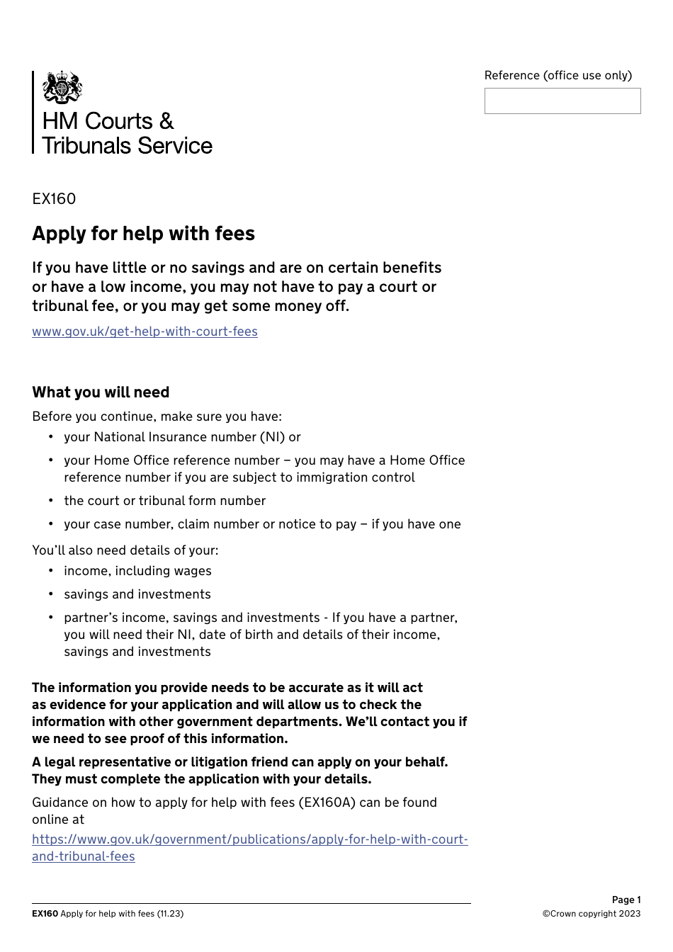 Form EX160 Download Fillable PDF or Fill Online Apply for Help With ...